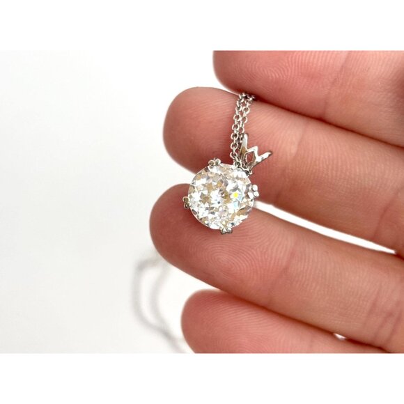 Minimalist Jumbo Cubic Zirconia Ornate Sterling Silver Vintage Pendant Necklace - Picture 6 of 16